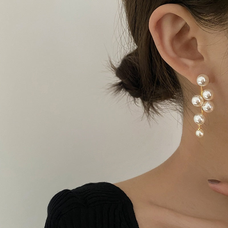 White Pearl Drop Earrings for Women