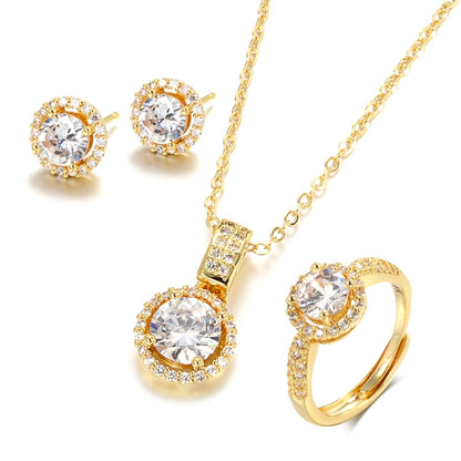 18K Gold Zircon Jewelry Sets Engagement Ring Necklace Earring for Bridal Wedding Jewelry Valentines Day Gift for Women
