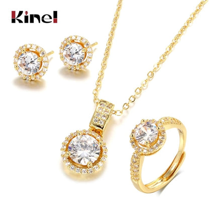 18K Gold Zircon Jewelry Sets Engagement Ring Necklace Earring for Bridal Wedding Jewelry Valentines Day Gift for Women