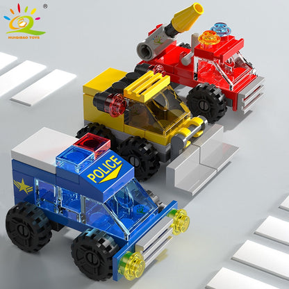 6IN1 City Fire Car Police Truck Engineering Crane Building Blocks Tank Helicopter Bricks Set Toys for Children Kids