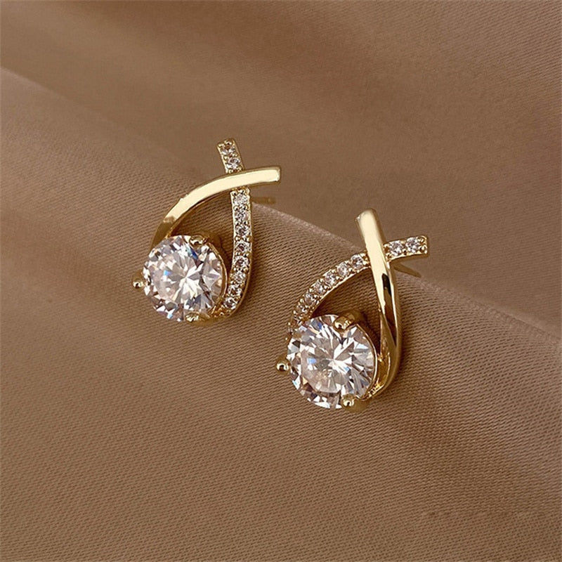 Fashion Cross Stud Earrings For Women Girls Style Elegant Crystal Jewelry Ear Rings Fishtail Lady Earrings Gift