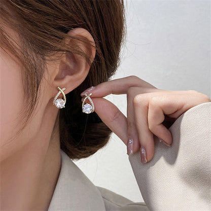 Fashion Cross Stud Earrings For Women Girls Style Elegant Crystal Jewelry Ear Rings Fishtail Lady Earrings Gift